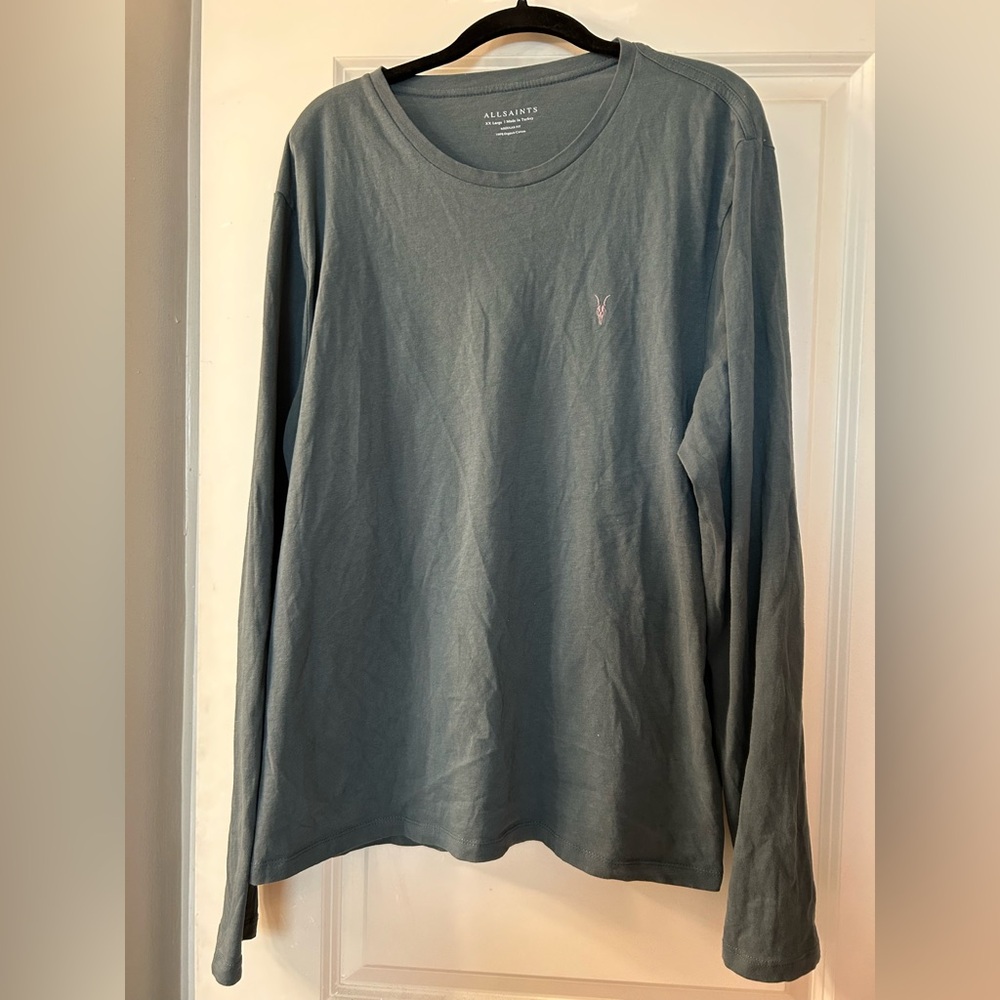 All Saints Men's Teal Organic Cotton Tee